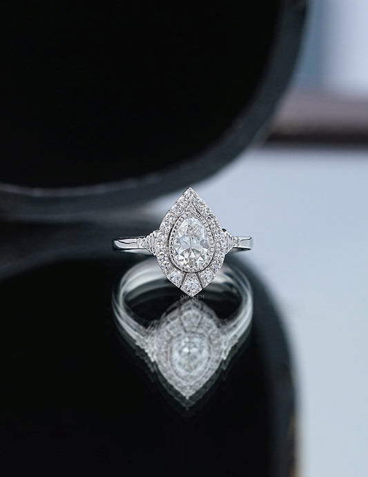 Old Mine Pear Halo Ring