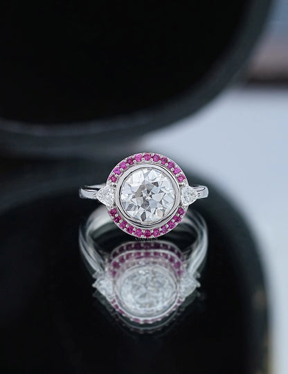 Old Euro Diamond Halo Ring
