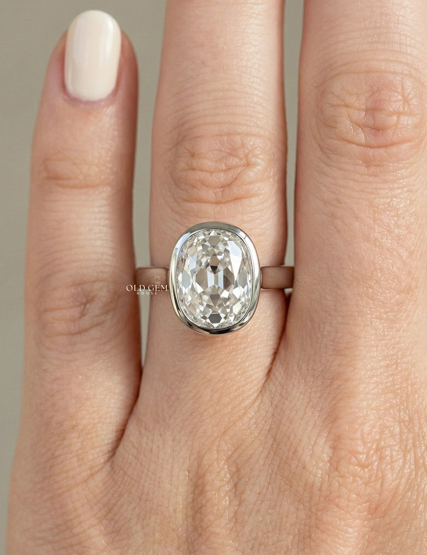 Old Mine Cushion Cut Bezel Set Solitaire Ring