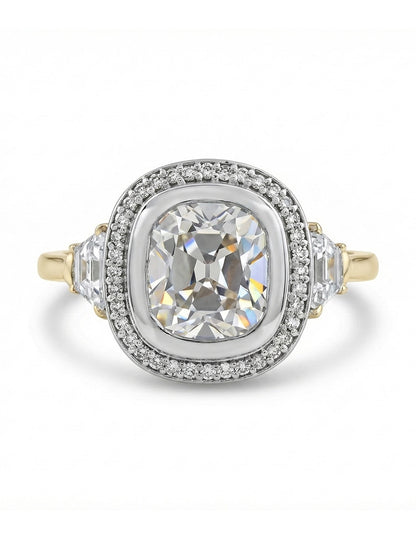 Cushion Cut Lab Diamond Halo Ring Georgian Era Engagement Ring