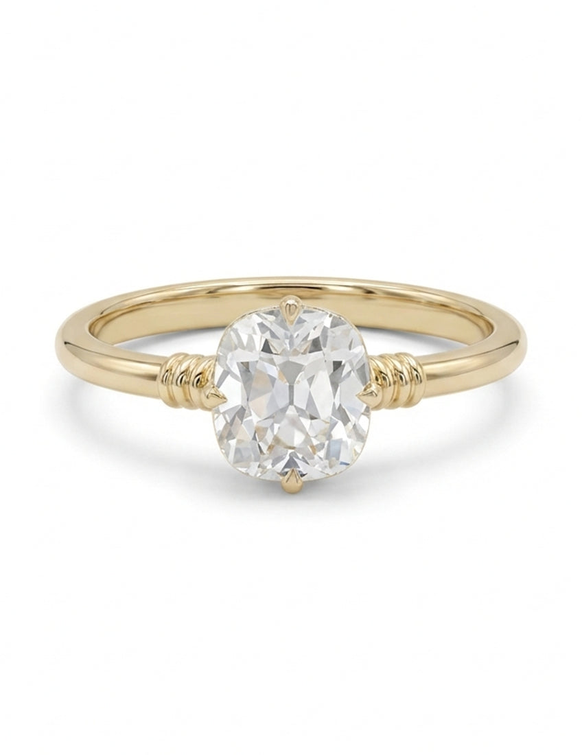 Mid Century Old Mine Cushion Diamond Solitaire Ring Engagement Ring