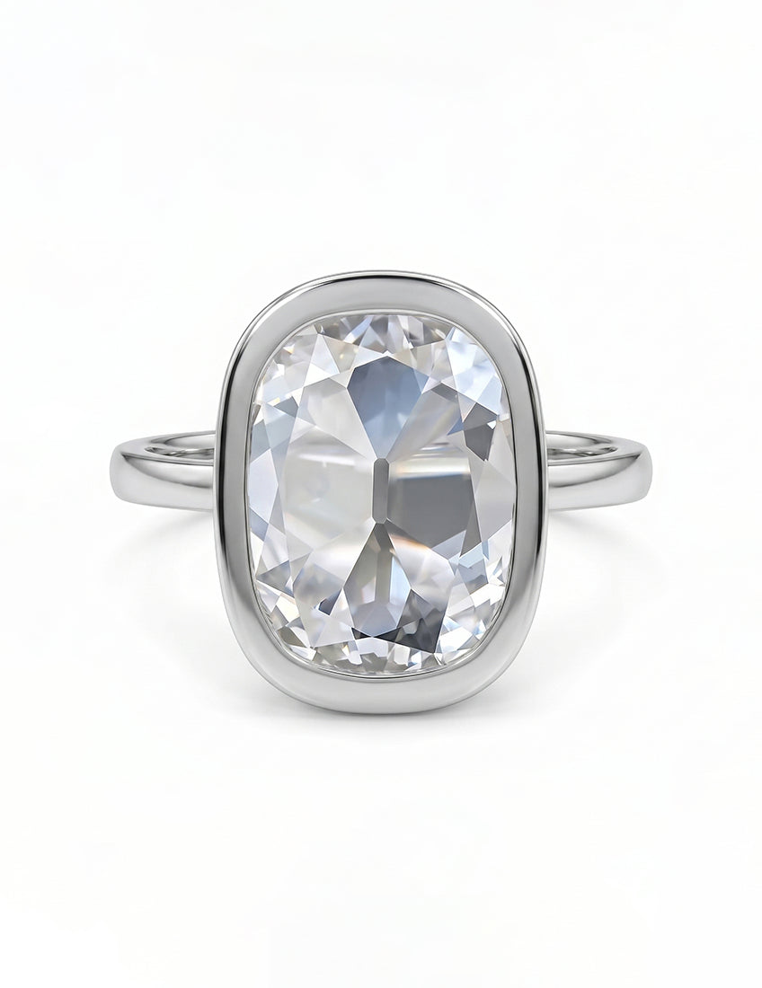 Mid Century Old Mine Cushion Bezel Set Engagement Ring Engagement Ring