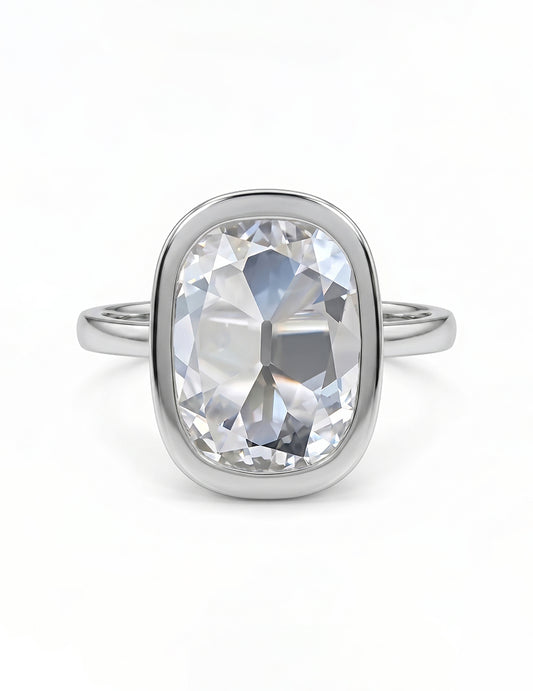 Mid Century Old Mine Cushion Bezel Set Engagement Ring Engagement Ring