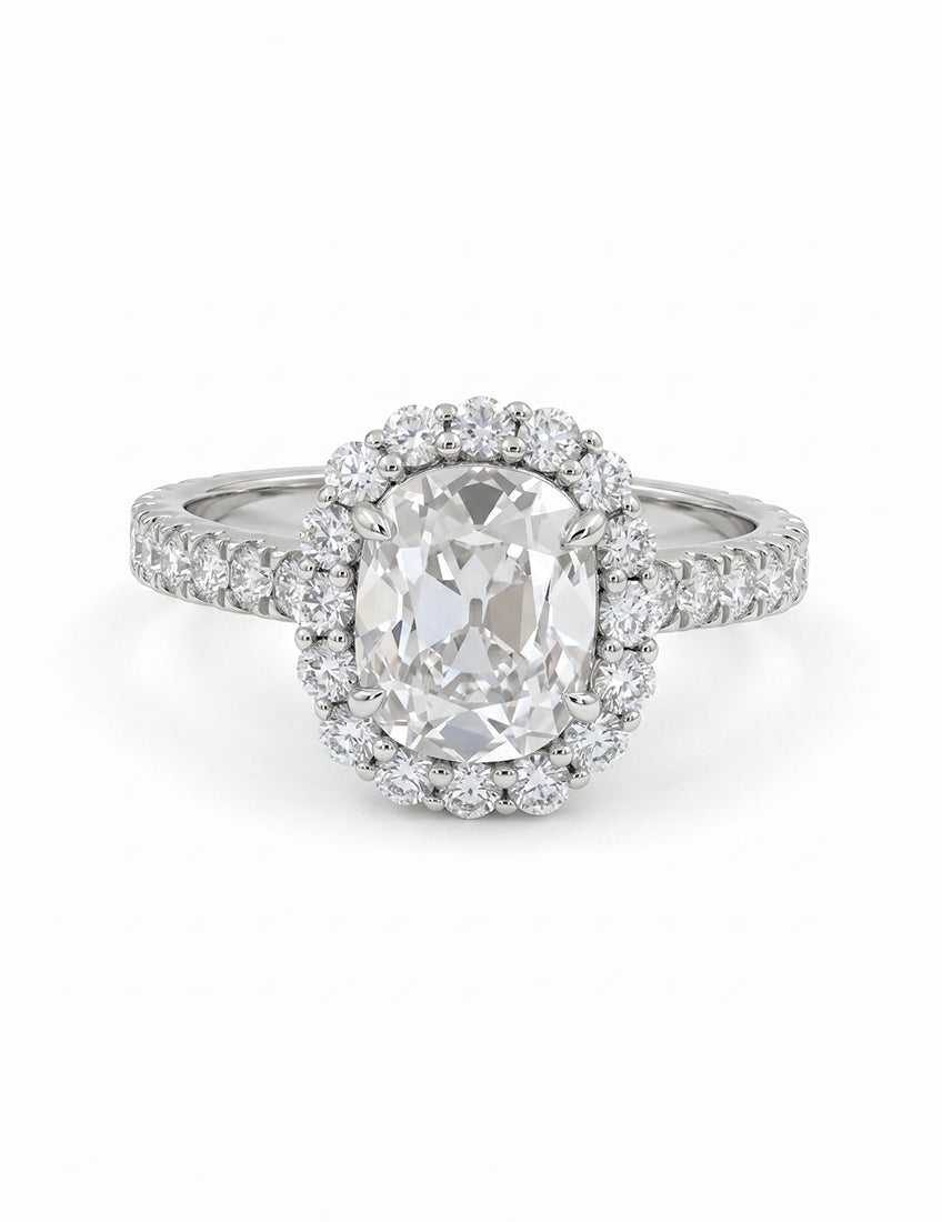 Mid Century Old Mine Cushion Cut Halo Accent Engagement Ring Engagement Ring