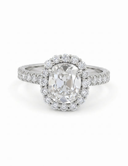 Mid Century Old Mine Cushion Cut Halo Accent Engagement Ring Engagement Ring