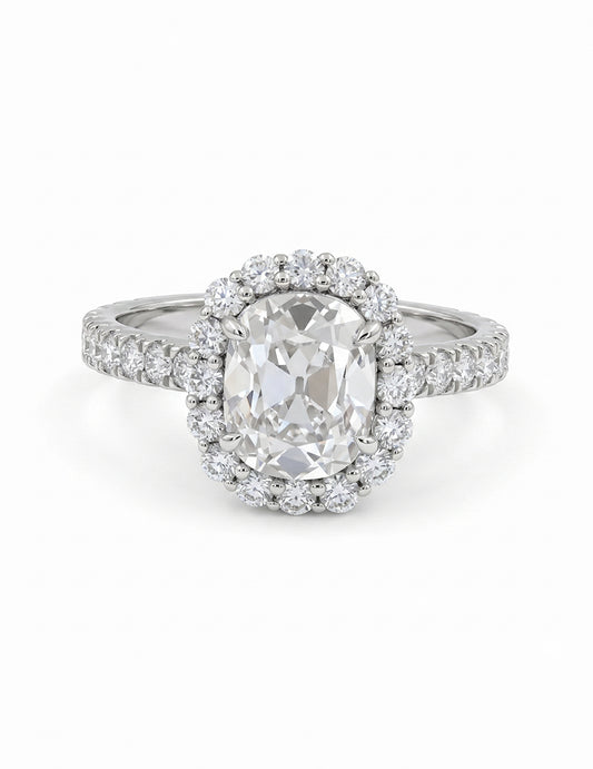 Mid Century Old Mine Cushion Cut Halo Accent Engagement Ring Engagement Ring