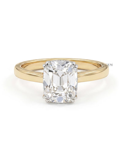 Cushion Old Mine Cut Diamond Hidden Halo Ring - Mid Century