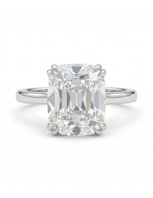 Mid Century Old Mine Cushion Lab Diamond Solitaire Ring Engagement Ring