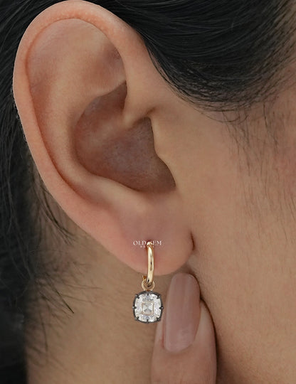 Old Mine Cushion Black Coated Hoop Earrings Earrings