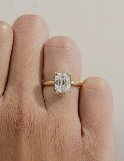 Mid Century Old Mine Cushion Hidden Halo Engagement Ring Engagement Ring
