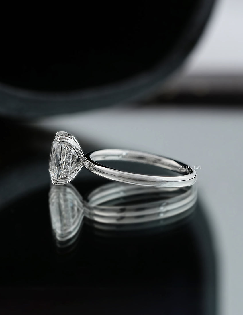 Old Mine Cushion Cut Lab Grown Diamond Hidden Halo Ring Engagement Ring