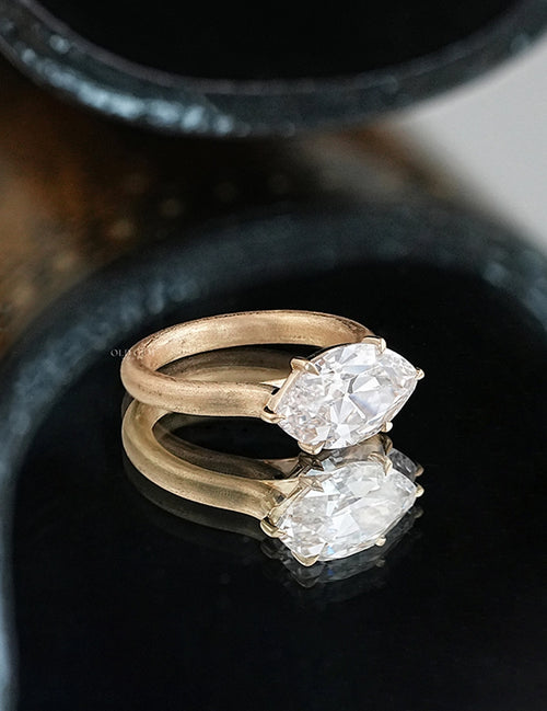 East West Old Mine Moval Lab Engagement Ring - Georgian Era