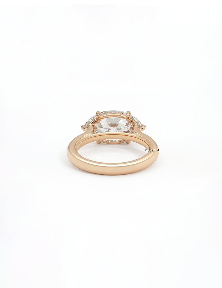 East West Old Mine Moval Lab Engagement Ring - Georgian Era Engagement Ring