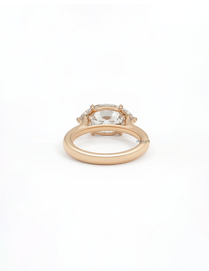 East West Old Mine Moval Lab Engagement Ring - Georgian Era Engagement Ring