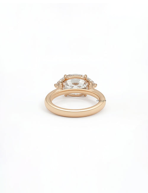 East West Old Mine Moval Lab Engagement Ring - Georgian Era