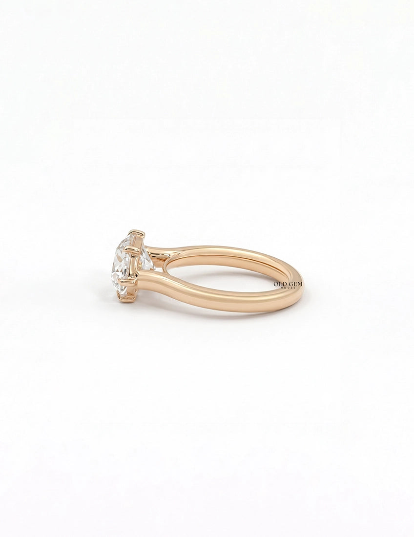East West Old Mine Moval Lab Engagement Ring - Georgian Era Engagement Ring