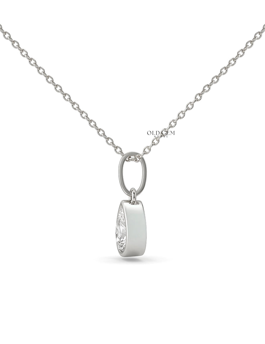 Bezel Set Old Mine Pear Cut Diamond Pendant Necklaces