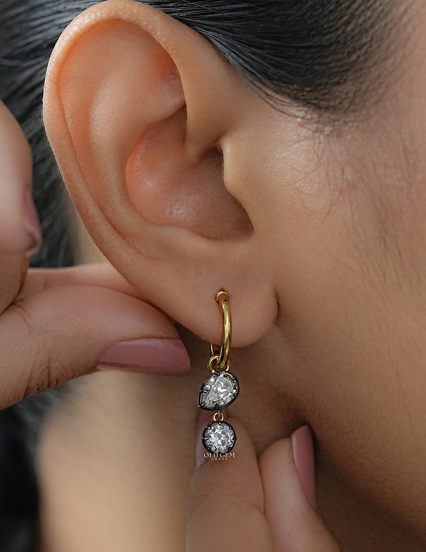 Edwardian OEC Round And Pear Cut Dangle Hoop Earrings Earrings