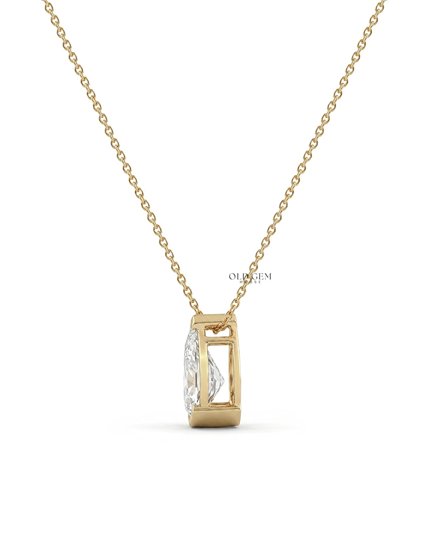 Old Mine Pear Diamond Half Bezel Set Pendant Necklaces