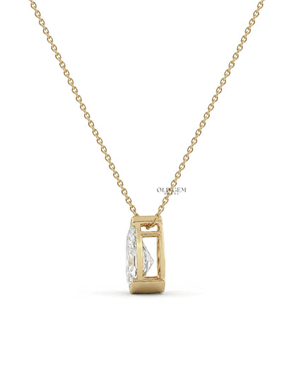 Old Mine Pear Diamond Half Bezel Set Pendant Necklaces