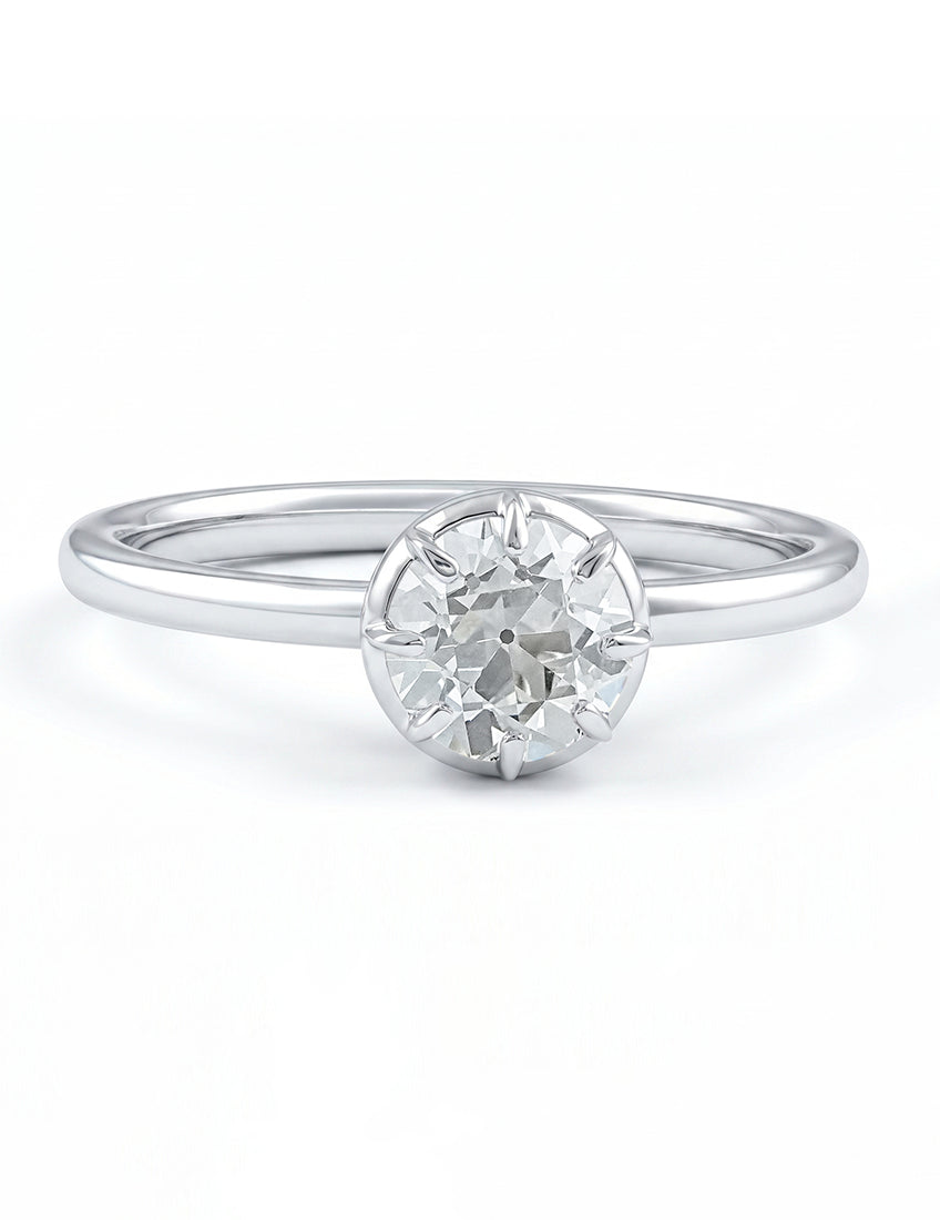 Mid Century Old European Cut Round Diamond Solitaire Ring Engagement Ring