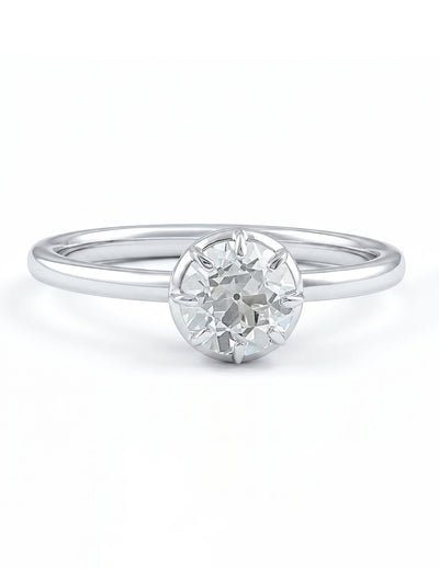 Mid Century Old European Cut Round Diamond Solitaire Ring
