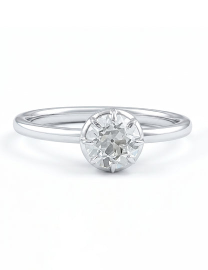Mid Century Old European Cut Round Diamond Solitaire Ring Engagement Ring