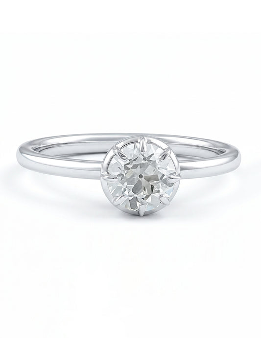 Mid Century Old European Cut Round Diamond Solitaire Ring Engagement Ring