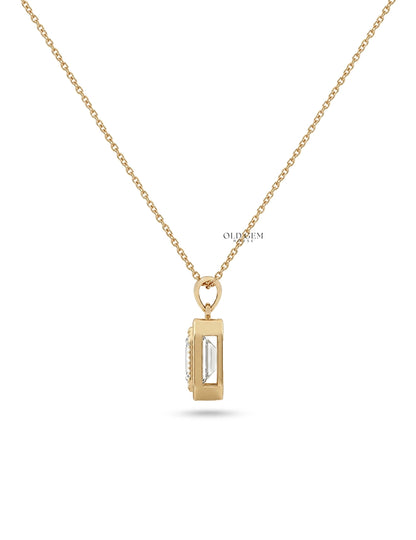 Old Mine Emerald Cut Milgrain Bezel Set Pendant Necklaces