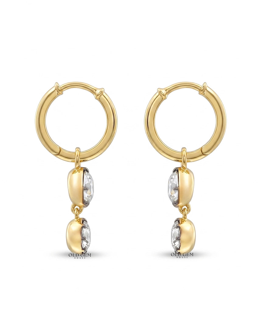 Edwardian OEC Round And Pear Cut Dangle Hoop Earrings Earrings