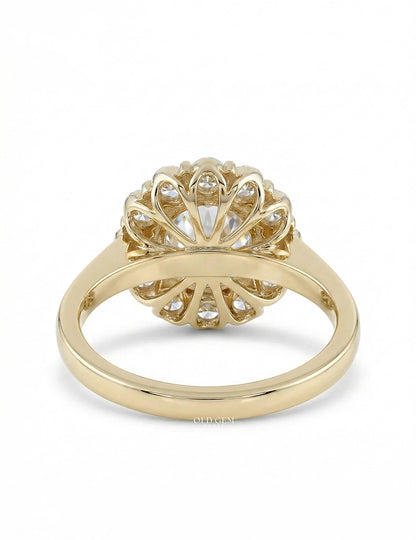 Edwardian Inspired Old European Cut Round Diamond Halo Ring Engagement Ring