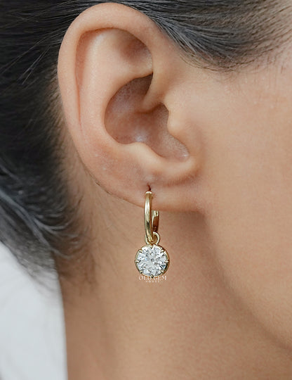 OEC Round Cut Lab Grown Diamond Dangle Drop Earrings Earrings