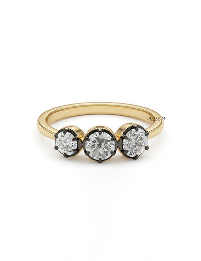 Old European Round Cut Three Stone Engagement Ring