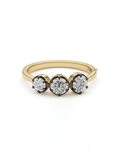 Old European Round Cut Three Stone Engagement Ring Engagement Ring