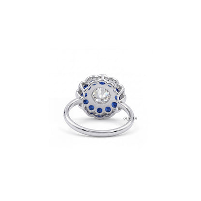 Art Deco Old European Round Cut Sapphire Halo Ring Engagement Ring