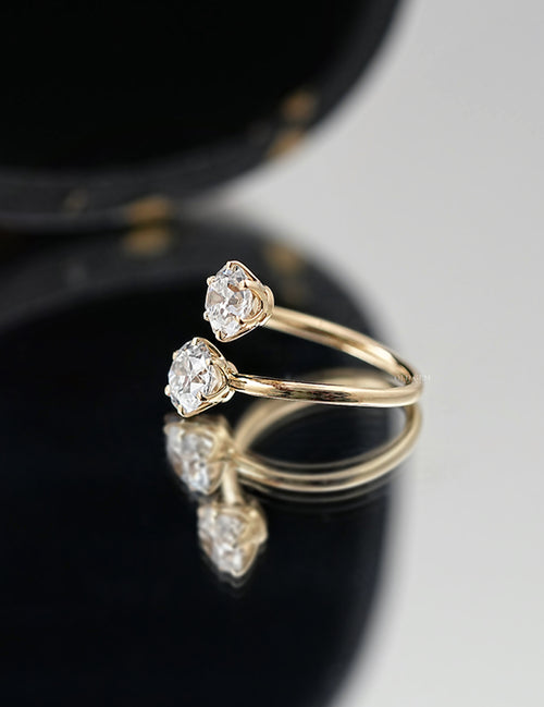 Old European Round Cut Bypass Toi Et Moi Ring-Art Deco