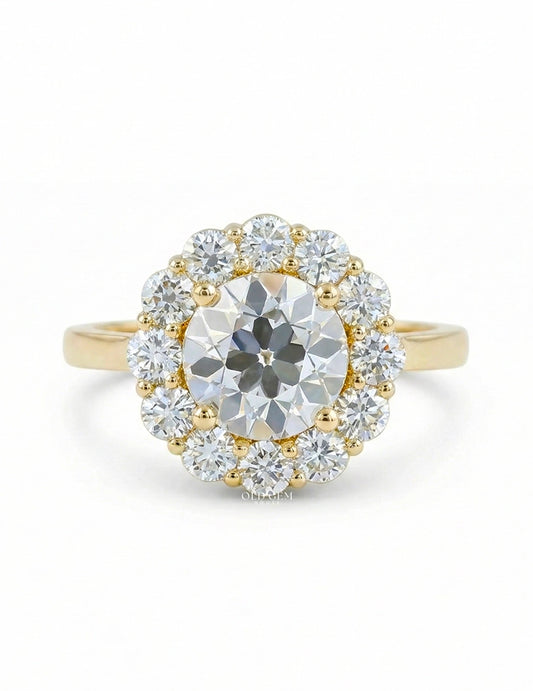 Edwardian Inspired Old European Cut Round Diamond Halo Ring Engagement Ring
