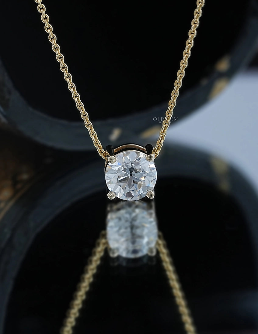 Old European Round Cut Diamond Solitaire Pendant Necklaces