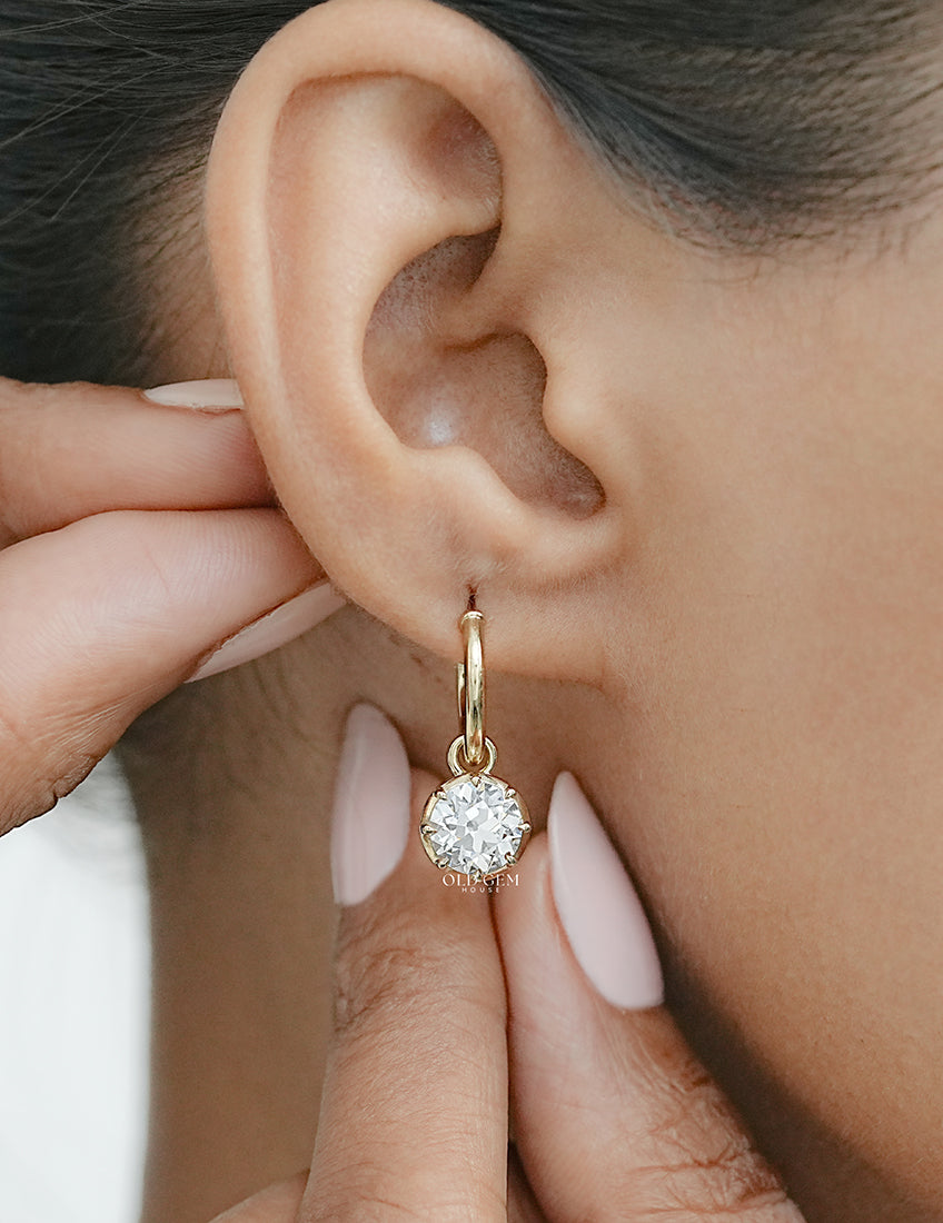 OEC Round Cut Lab Grown Diamond Dangle Drop Earrings Earrings