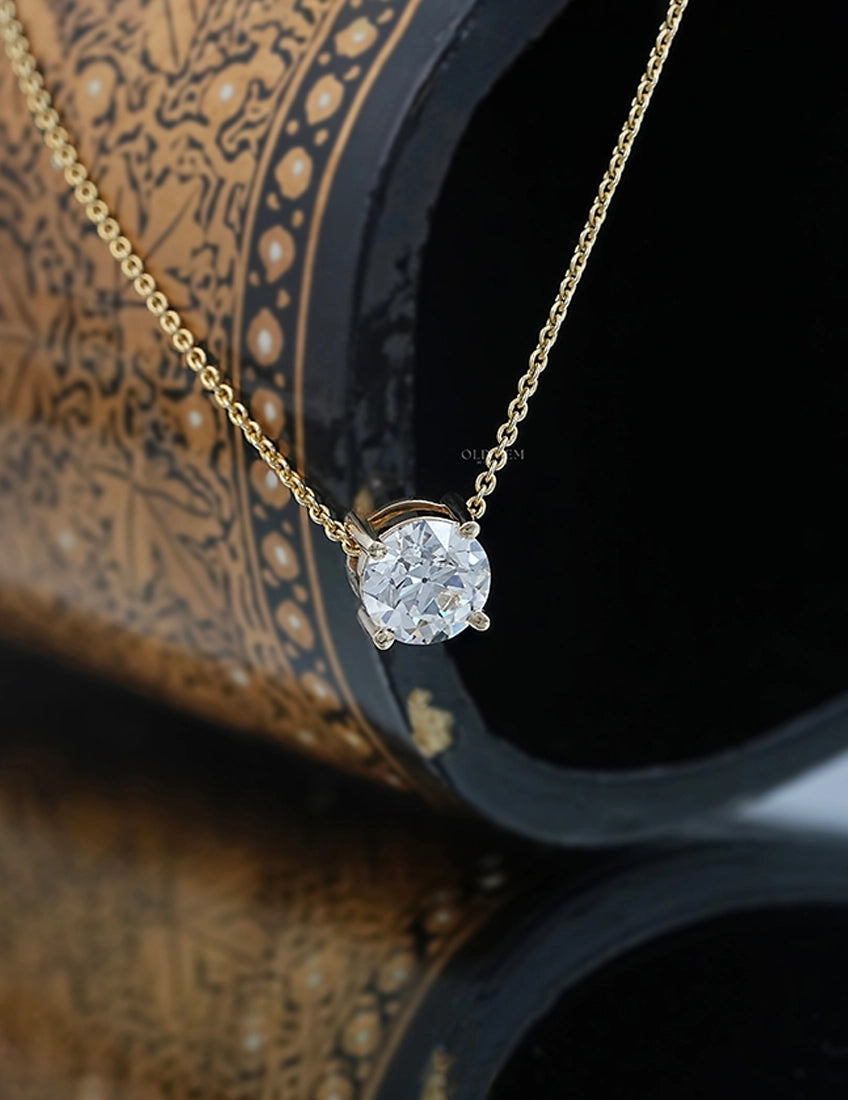 Old European Round Cut Diamond Solitaire Pendant Necklaces