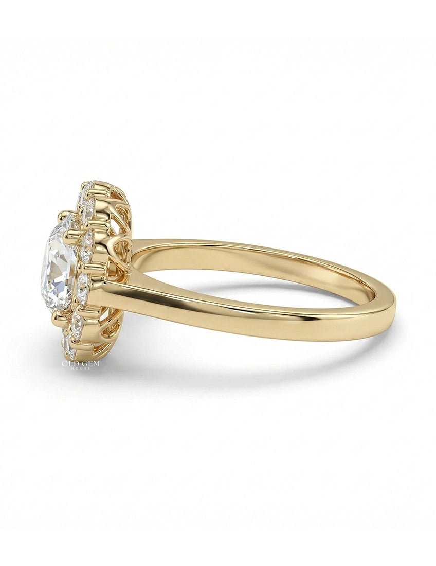 Edwardian Inspired Old European Cut Round Diamond Halo Ring Engagement Ring