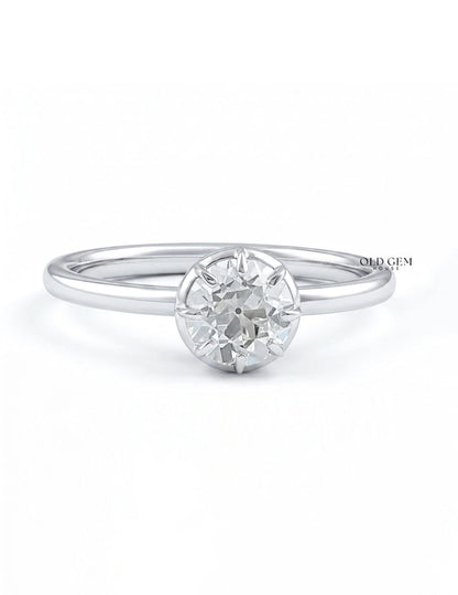 Mid Century Old European Cut Round Diamond Solitaire Ring Engagement Ring