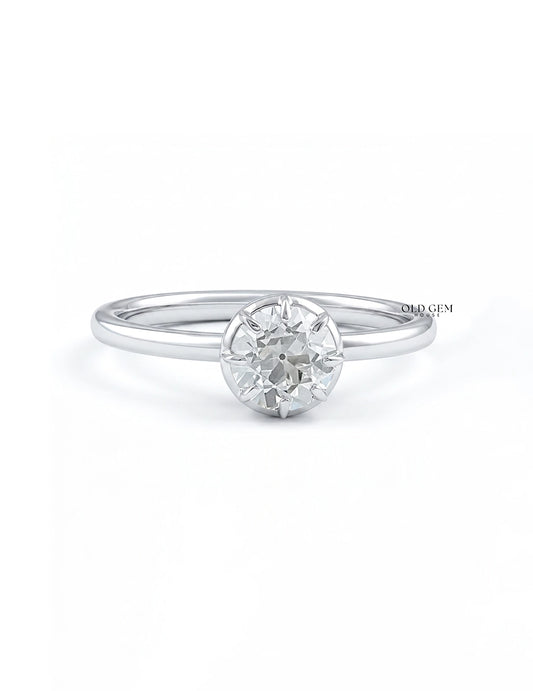 Mid Century Old European Cut Round Diamond Solitaire Ring