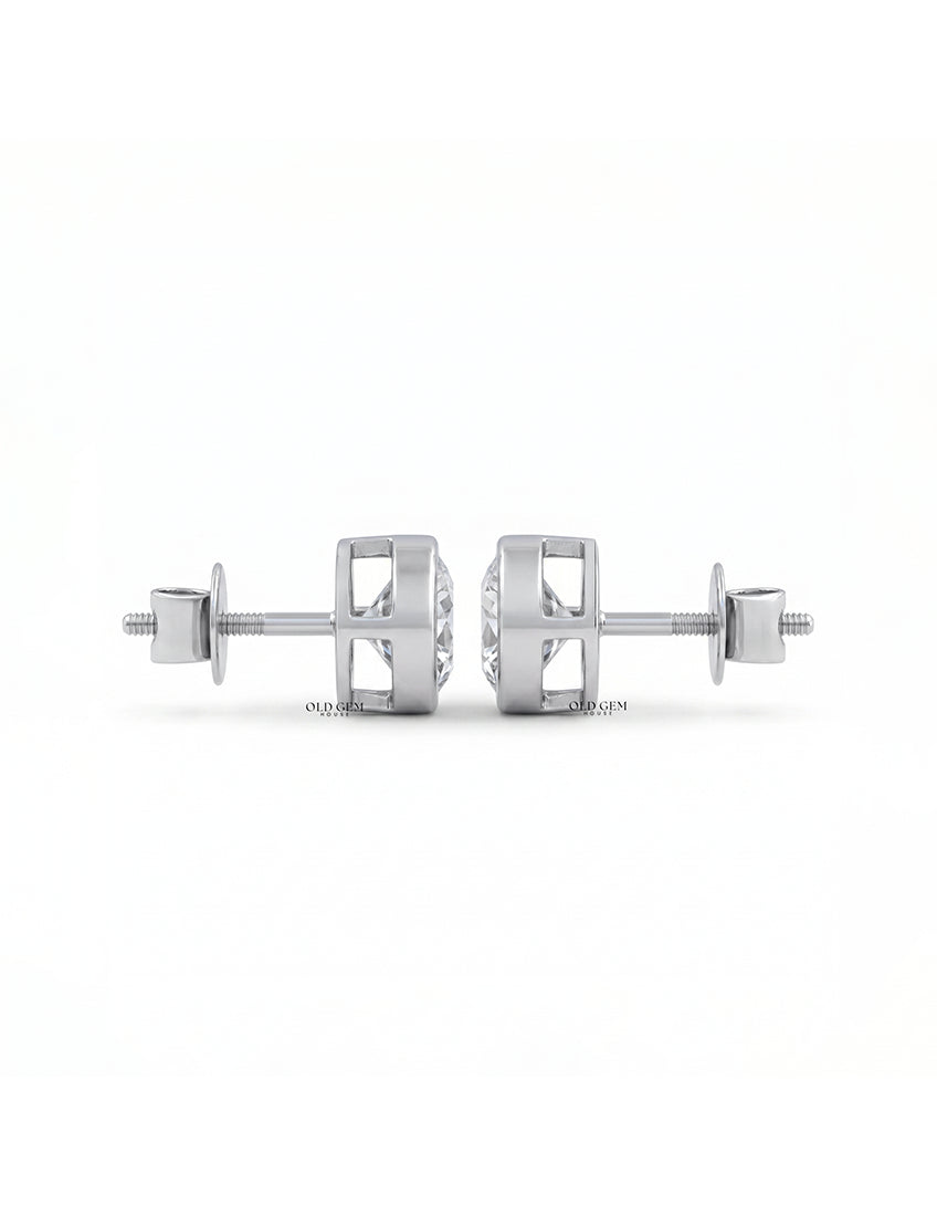 Bezel Set Old European Round Diamond Stud Earring Earrings