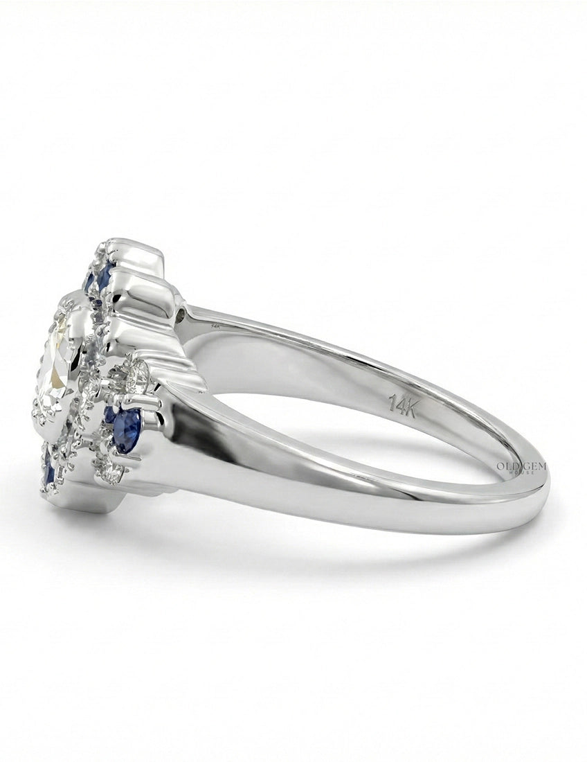Art Deco OEC Round Sapphire Halo Engagement Ring Engagement Ring