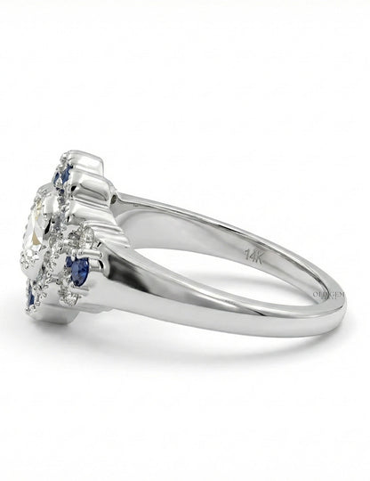 Art Deco OEC Round Sapphire Halo Engagement Ring Engagement Ring