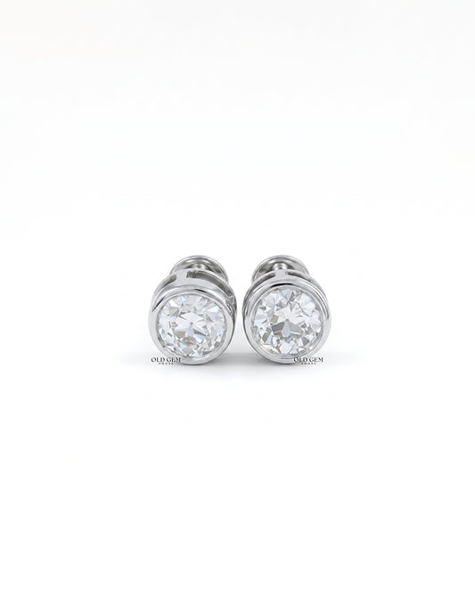 Bezel Set Old European Round Diamond Stud Earring Earrings
