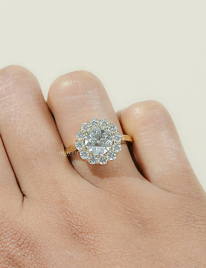 Edwardian Inspired Old European Cut Round Diamond Halo Ring Engagement Ring