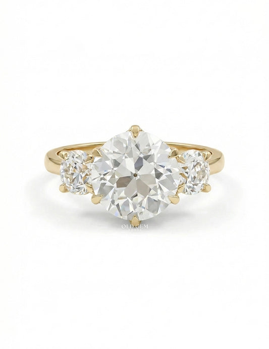 1900s Victorian OEC Round Cut Lab Diamond Three Stone Ring Engagement Ring