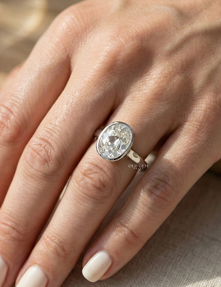 Old Mine Cushion Cut Bezel Set Solitaire Ring